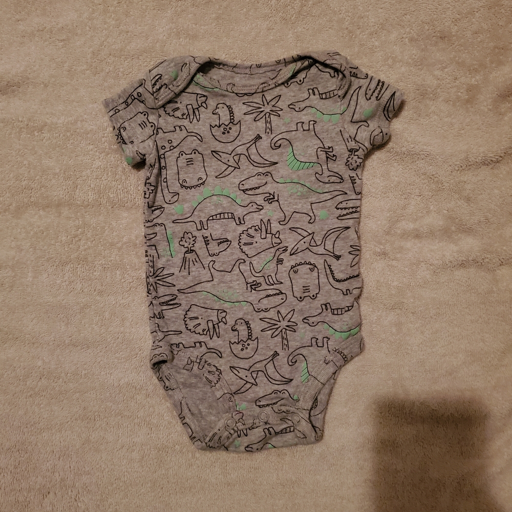 (6/$18) 3m Carter's Gray and Green Dinosaur Bodysuit